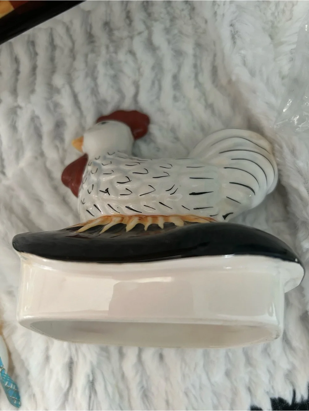 Rare Find Holstein Cow & Rooster Ceramic Cookie Jar - White, Black & Yellow